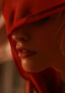Gorgeous blonde teen Kira W slips out of red lingerie to model in the nude
