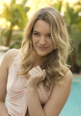 Whore loves resting by the pool and gets naked to fool around on her own