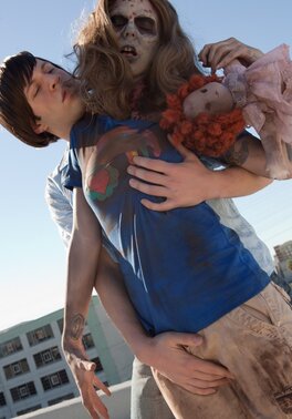 Guy isn't afraid of a teen zombie and he just makes it with her outdoors