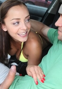 Curvy French hoe gets to suck dick in a car and it looks great