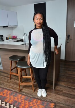 Tattooed Morelia Mazo teases massive ass on bar chair