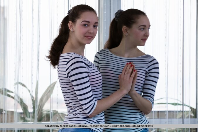 Beautiful chick bares tits and then slips off jeans and panties to show tiny twat