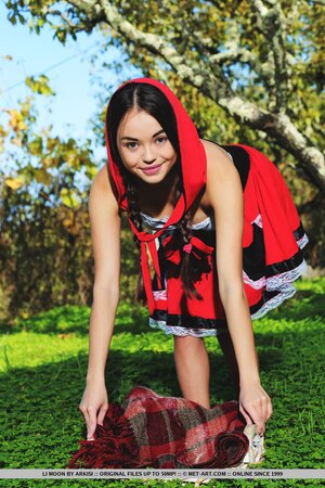 Hot Ukrainian Little Red Riding Hood Li Moon waits for her Wolf with naked twat