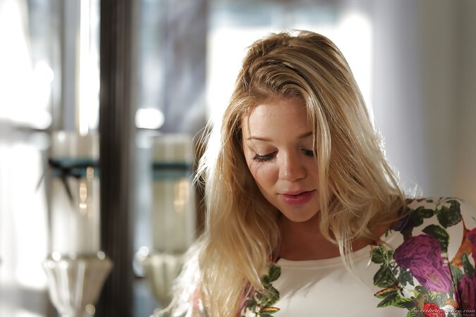 Girl doesn't take off bikini top when sunbathes so small tits are untanned