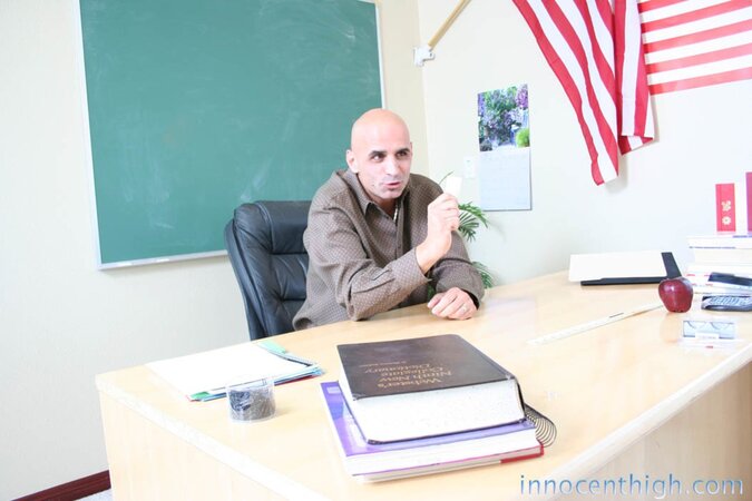 Blonde with thick ass seduces bald teacher to improve her falling notes