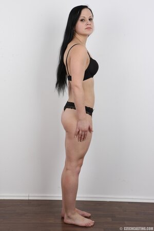 Girl with eyes the bleakest black and the same underwear happy with nakedness