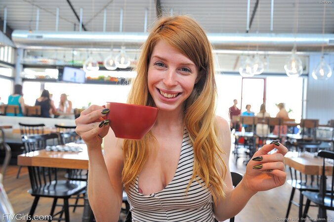 Love with red hair gets too excited cause of coffee and goes out to strip