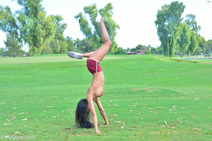 Sexy skinny Mulatto girl loves sport but she prefers to do it in the nude