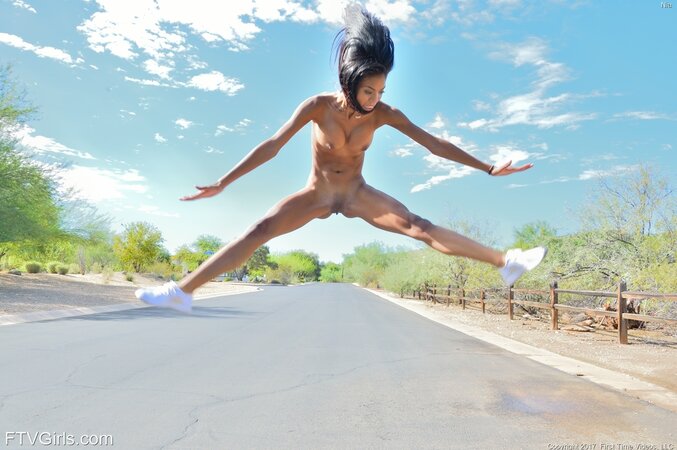 Sexy skinny Mulatto girl loves sport but she prefers to do it in the nude