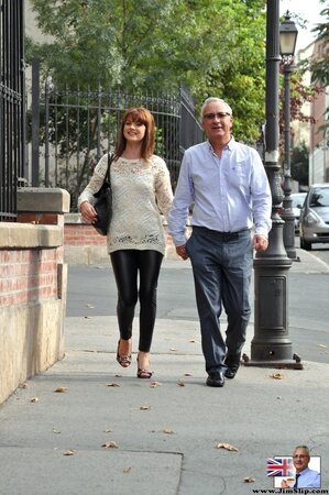 Spicy diva agreed to follow old guy and pose for him to make man happy
