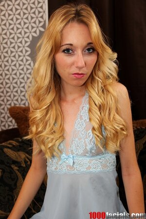 Curly blonde has very small tits but big cocksucking potential compensates for it