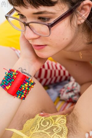 Weird lesbians with glasses play with each other's hairy vagina
