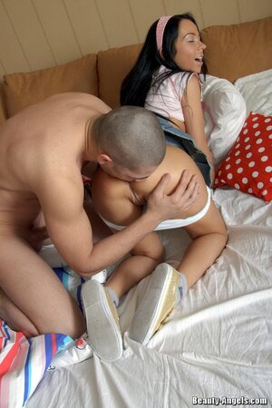 Raven-haired chick gets her pierced pussy and tight ass banged by stepbro