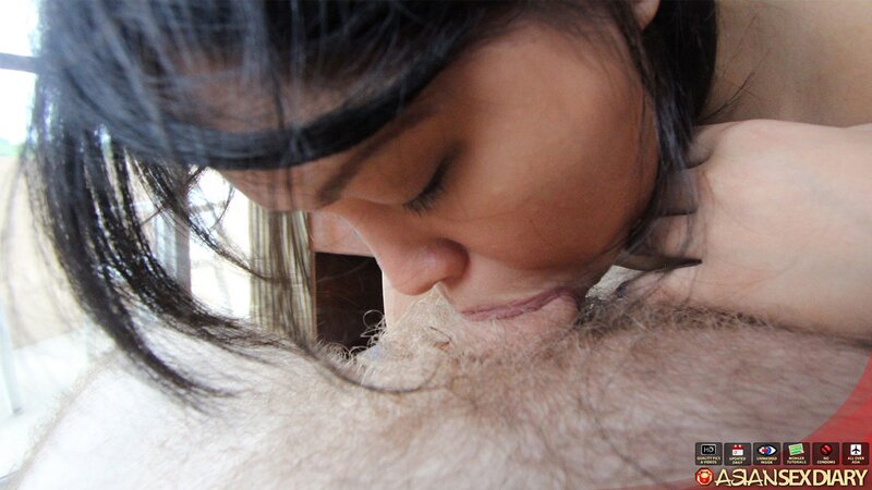 Oriental female exposes her juicy jugs and makes young man sneak into the cherry