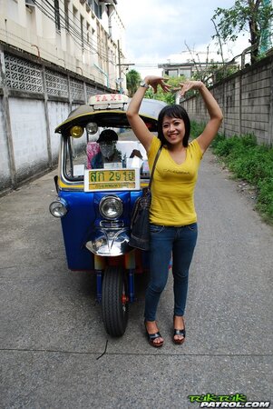 Naughty Eastern girl in yellow T-shirt and jeans finds a guy who pays for posing