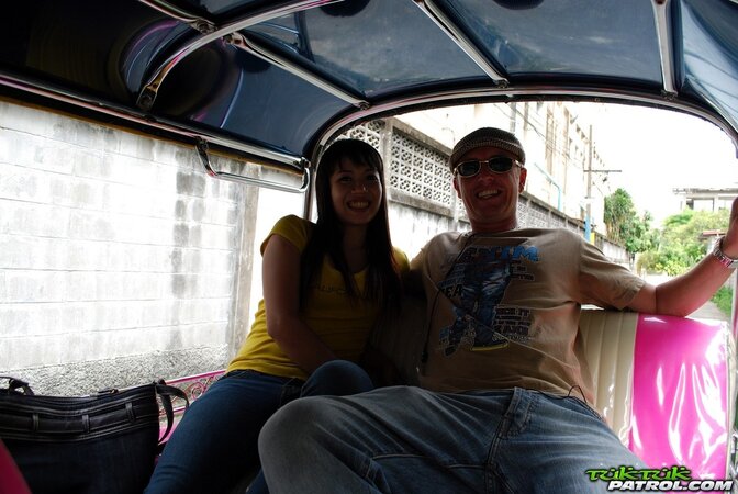 Naughty Eastern girl in yellow T-shirt and jeans finds a guy who pays for posing