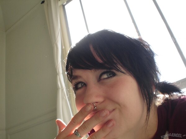 Student with a nose ring is so hot that she goes mad about her own body