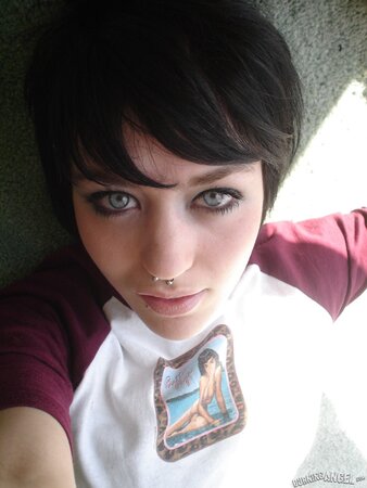 Student with a nose ring is so hot that she goes mad about her own body