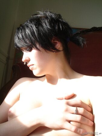 Student with a nose ring is so hot that she goes mad about her own body