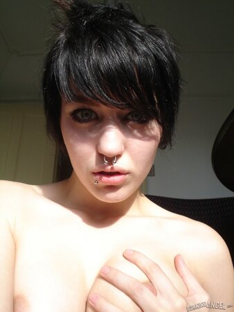 Student with a nose ring is so hot that she goes mad about her own body