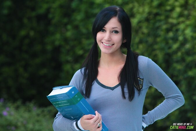 After lessons young brunette takes off pantyhose showing her sweet cunny