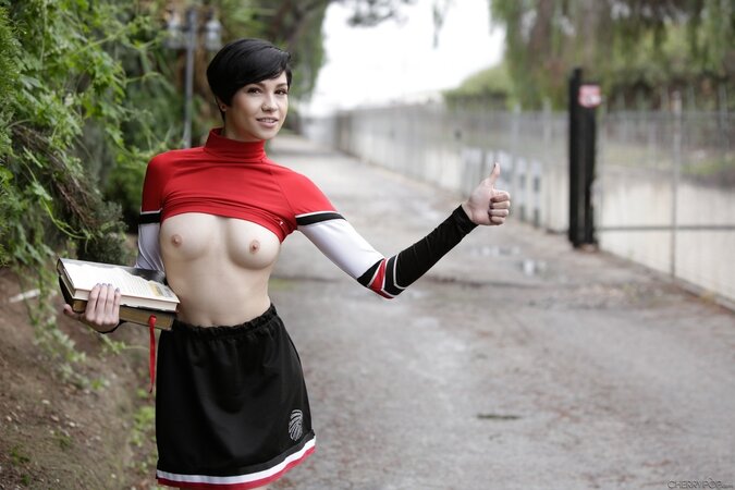 Kind driver helps cute hitchhiker Cadey Mercury who rewards him with sex