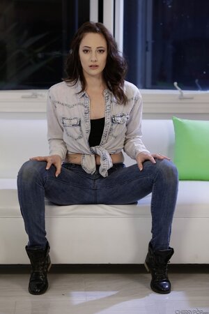 After work black-haired belle prefers to free her slim body from all clothes