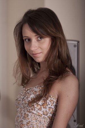 Enticing chick not shy to undress and pose fully naked in the living room