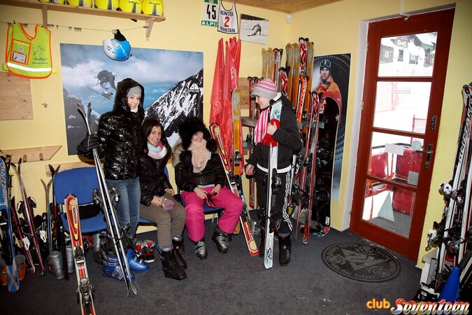Four girlfriends flash tits in the snow and play kinky sex games in the cabin