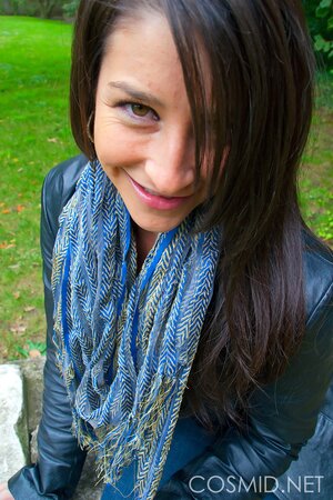 Amateur brunette Christine agrees to demonstrate her huge tits in the backseat