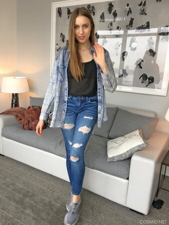 Charming amateur blonde with tiny tits puts off sexy black lingerie for the cam