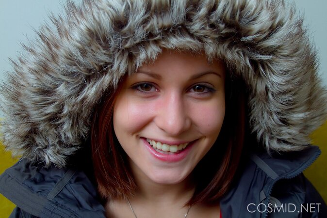 Slim amateur chick in jeans strips naked demonstrating her cute small tits