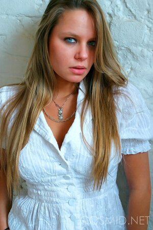 Blonde goddess slowly undresses teasing with her perfect big tits and pussy