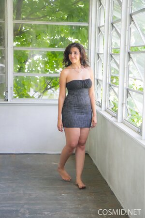 Ravishing gal takes off tiny slinky dress and teases with her perfect tits