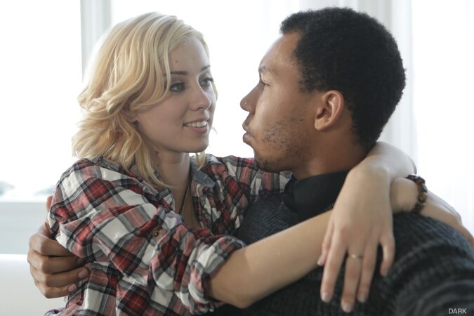 Chick is drilled by black boy and she sticks tongue out when the man cums