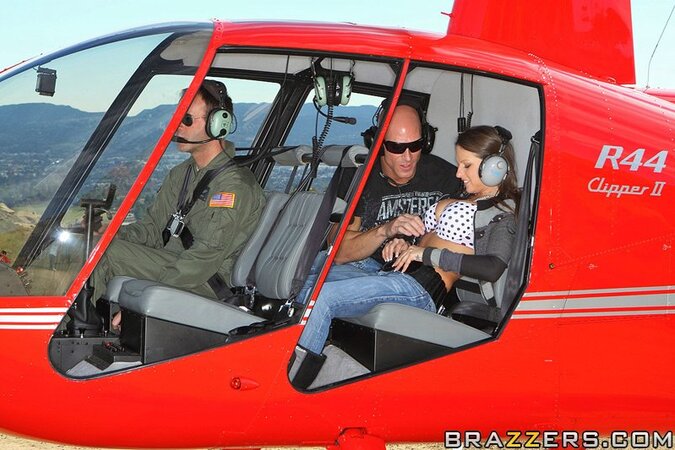 Whore with pierced nipples on big tits is carnal with boy in the red helicopter