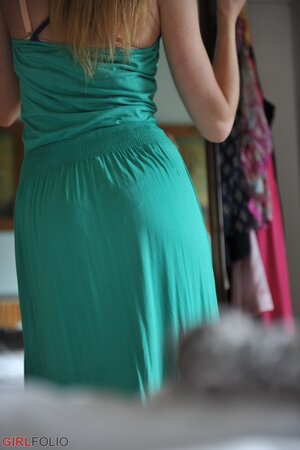 Skinny blonde teen is caught naked while trying on various lingerie items