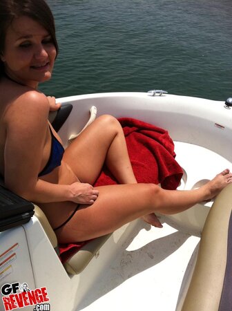 Beautiful brunette sweetie undresses till bare nudity during boat ride