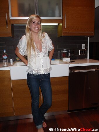 Charming blonde lassie loves exposing her perky assets in various places