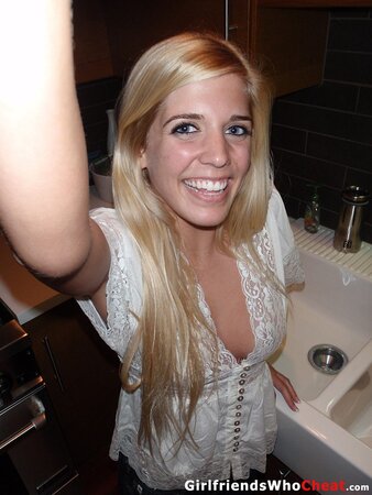 Charming blonde lassie loves exposing her perky assets in various places