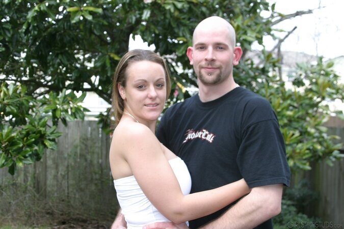 Curvaceous chick and her bald boyfriend have sex in front of the camera