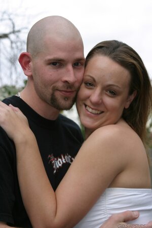 Curvaceous chick and her bald boyfriend have sex in front of the camera