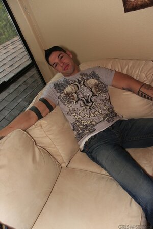 Petite blonde teen enjoys lover’s dick in various poses on the couch