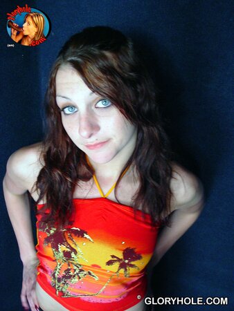 Blue-eyed teen whore gives her first gloryhole blowjob to the black tool