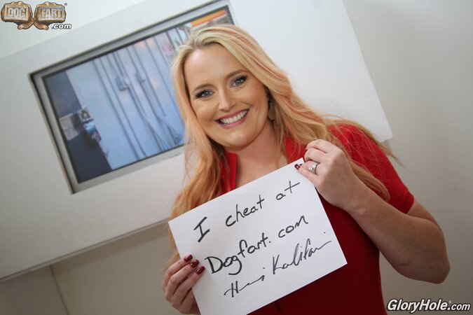 Gloryhole cheat is what busty blonde wife is busy doing in the porn cinema