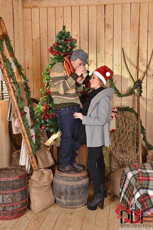 Hardcore X-mas fucking is what clothed blonde gal gets from her BF in the barn