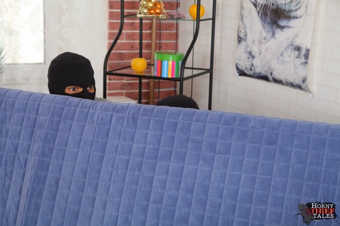 Lovely babe didn’t expect to get drilled by two robbers and receive cum on boobs