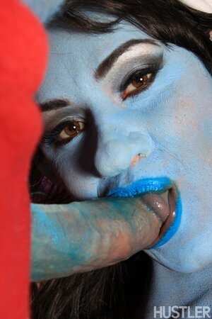 Two Smurf dudes and a naked slut enjoy kinky threesome till happy ending