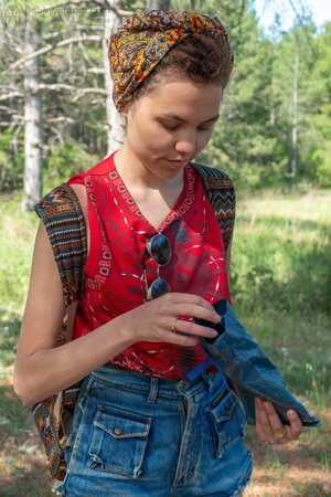 HOT, yet innocent looking girl exploring the woods and cumming