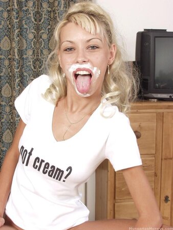 Niki Blond playing with milk and cream while being all alone